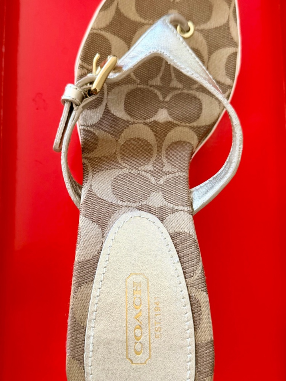 Coach Metallic Gold Monogram Thong Sandal - Gold